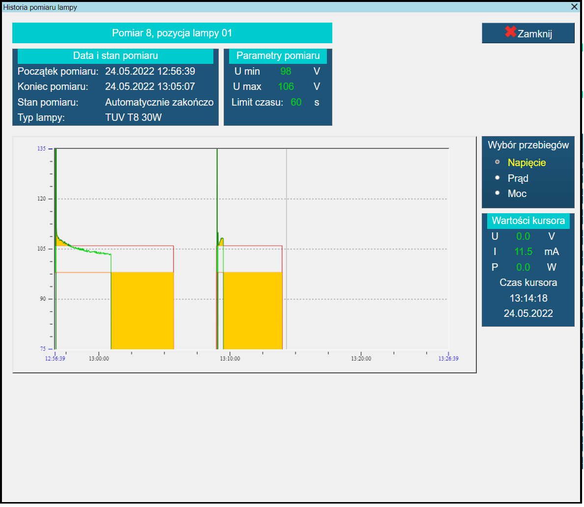 Monitoring system for quality control of the correctness of the installation of UV lamps